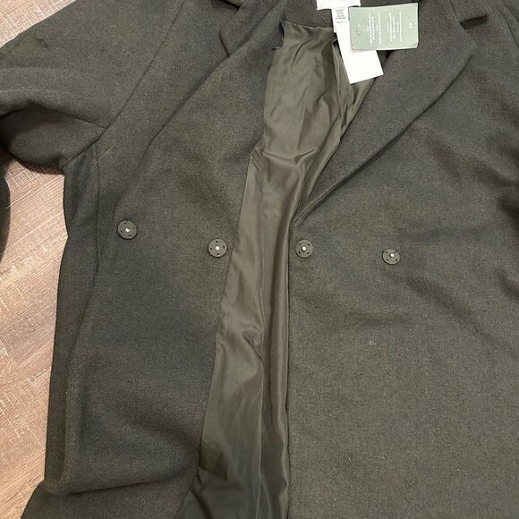 H&M Womens Sz XXL Pockets Coat Double Breasted Overcoat Dark Khaki Green Classic - Picture 8 of 10